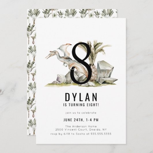 恐竜テーマ8thバースデーパーティー 招待状 (正面/裏面)