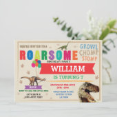 恐竜ディグ誕生日パーティーTレックスディノレッド招待状 招待状 (スタンド正面)