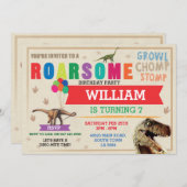 恐竜ディグ誕生日パーティーTレックスディノレッド招待状 招待状 (正面/裏面)