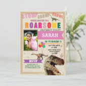 恐竜ディグ誕生日パーティーTレックス写真招待状 招待状 (スタンド正面)
