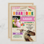 恐竜ディグ誕生日パーティーTレックス写真招待状 招待状 (正面/裏面)