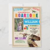 恐竜ディグ誕生日パーティーTレックス写真招待状 招待状 (正面)