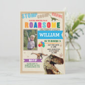 恐竜ディグ誕生日パーティーTレックス写真招待状 招待状 (スタンド正面)