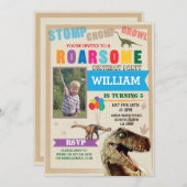 恐竜ディグ誕生日パーティーTレックス写真招待状 招待状 (正面/裏面)