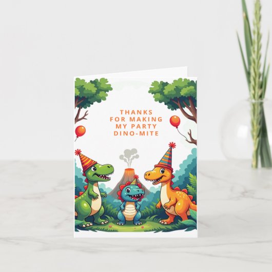 恐竜ディノの誕生日パーティー　折りたたみ式サンキューカード サンキューカード (正面)