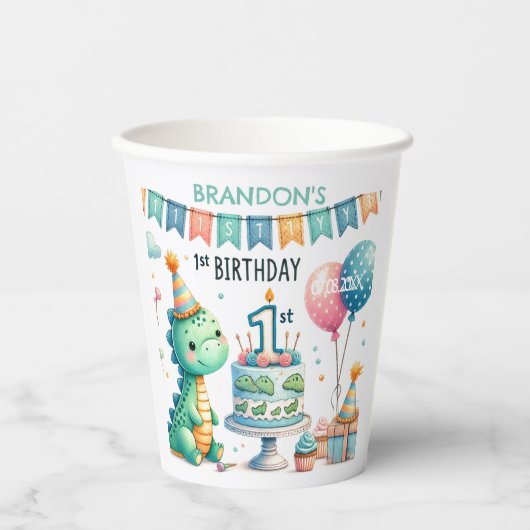 恐竜ディノの1歳誕生日パーティー 紙コップ (正面)