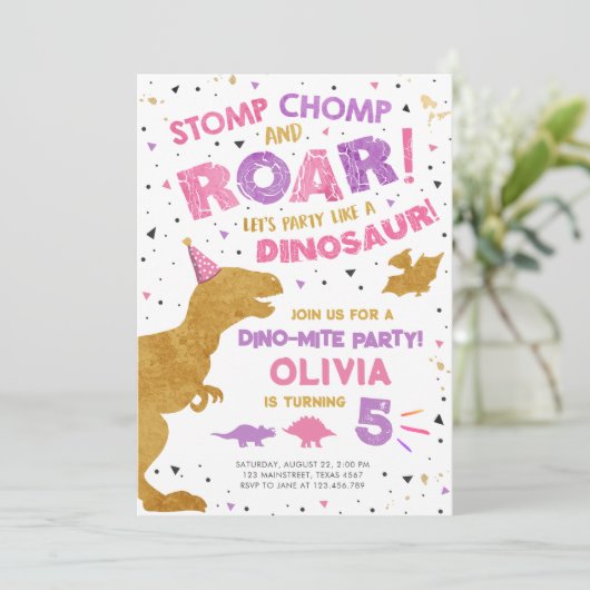 恐竜ディノディグガールTレックス誕生日パーティー 招待状 (スタンド正面)