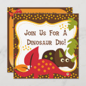 恐竜ディノディグ誕生日招待状 招待状 (正面/裏面)
