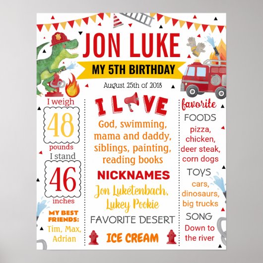 恐竜ディノ消防車誕生日1069 ポスター (正面)