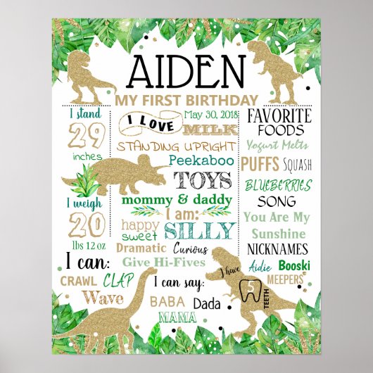 恐竜ディノ誕生日チョークボードのサインボーイ ポスター (正面)