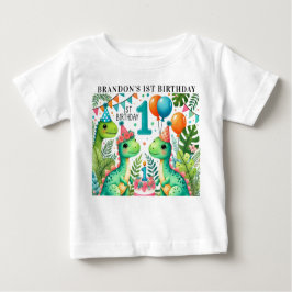 恐竜ディノ1歳誕生日パーティー ベビーTシャツ