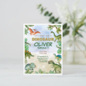 恐竜ディノT-Rexの誕生日招待状ポストカード ポストカード (スタンド正面)