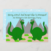 恐竜デザインの子供の誕生日パーティー 招待状 (正面/裏面)