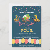 恐竜トラクターバルーンスクール誕生日 招待状 (正面)