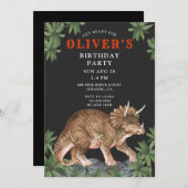 恐竜トリケラトプス子供の誕生日パーティー 招待状 (正面/裏面)