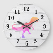 恐竜トレックスピンクデコシプ素朴ラップ ラージ壁時計 (正面)