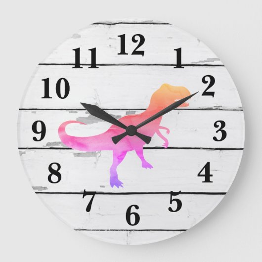 恐竜トレックスピンクデコシプ素朴ラップ ラージ壁時計 (正面)