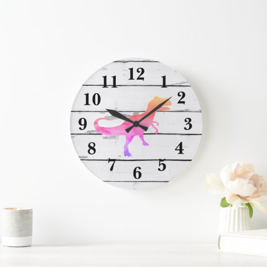 恐竜トレックスピンクデコシプ素朴ラップ ラージ壁時計 (ホーム)