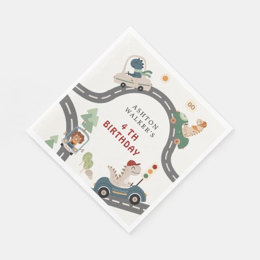 恐竜ドライバパーティー動物子供の誕生日 スタンダードランチョンナプキン (角)