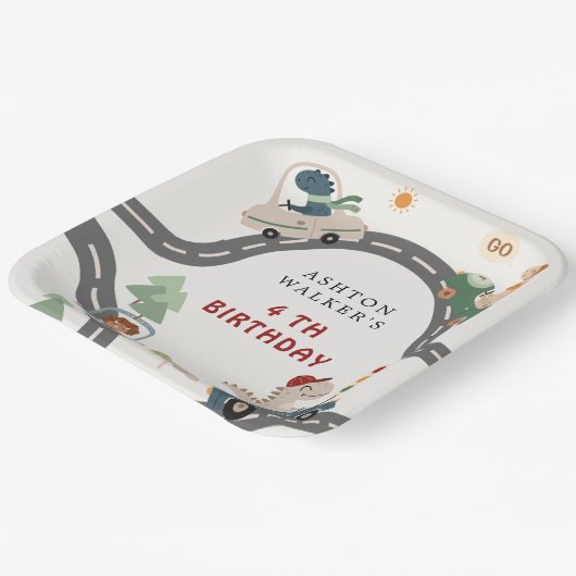 恐竜ドライバパーティー動物子供の誕生日 ペーパープレート (傾斜あり)