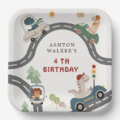 恐竜ドライバパーティー動物子供の誕生日 ペーパープレート (正面)