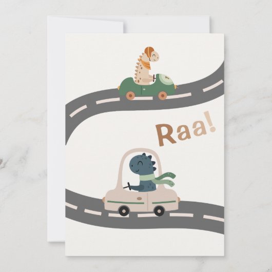 恐竜ドライバパーティー動物子供の誕生日 招待状 (裏面)