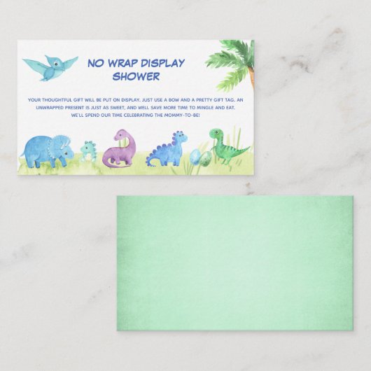 恐竜ノーラップディスプレイギフト赤ちゃんシャワー エンクロージャーカード (正面/裏面)