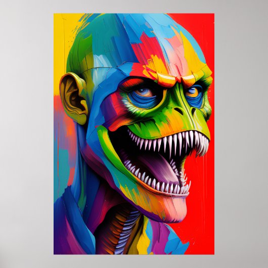 恐竜ハイブリッドサイボーグアート – Tレックスイラストレーション ポスター (正面)