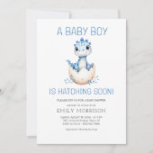 恐竜ハッチングウィーンブルーボーイベビーシャワー 招待状 (正面)