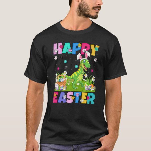 恐竜ハッピーイースターバニー恐竜イースターサンダ Tシャツ (正面)