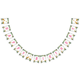 恐竜ハッピーバースデーガールピンク&金ゴールドディノ バンティングフラッグ