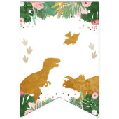 恐竜ハッピーバースデーガールピンク&金ゴールドディノ バンティングフラッグ (第1の旗)