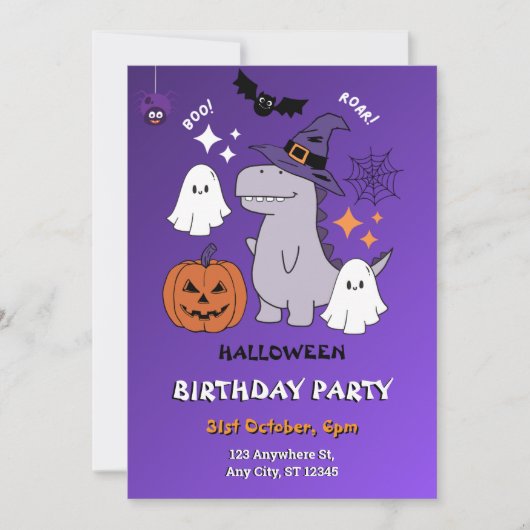 恐竜ハロウィーン誕生日キッズパーティの招待状 招待状 (正面)