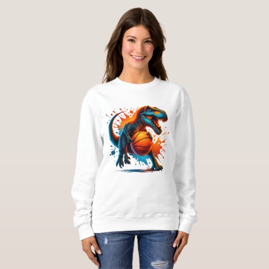 恐竜バスケットボールTシャツ – Tレックススポーツグラフィック スウェットシャツ (正面フル)