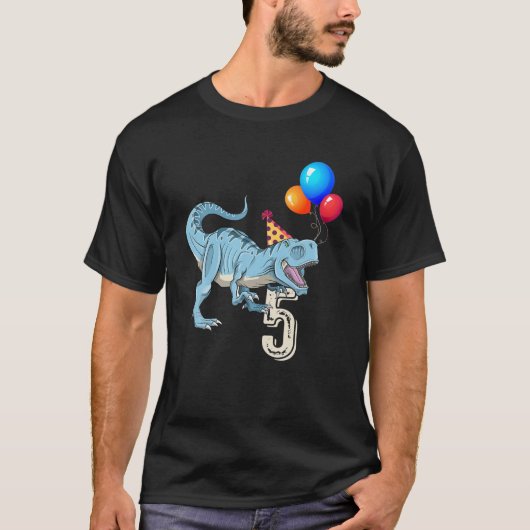 恐竜バルーンTレックス5th誕生日の少年少女F Tシャツ (正面)