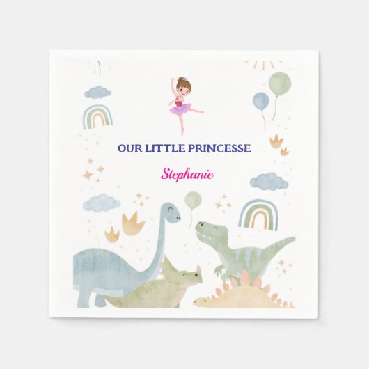 恐竜バレカスタムリーナバレエの誕生日 スタンダードカクテルナプキン (正面)