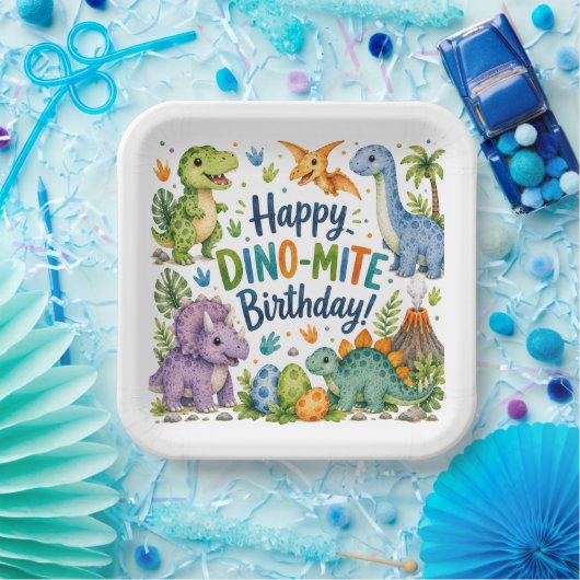 恐竜バンザイ お誕生日おめでとう ペーパープレート (パーティー)