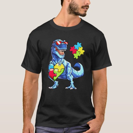 恐竜パズルピース 自閉症啓発 ボーイズ キッズ Tシャツ (正面)