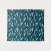 恐竜パターンティール（緑がかった色）グリーン タペストリー (正面(横))