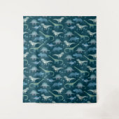 恐竜パターンティール（緑がかった色）グリーン タペストリー (正面)