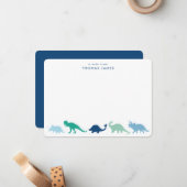 恐竜パレード、ターコイズ&ブルーのパーソナライズ ノートカード (正面/裏面インサイチュ)