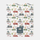 恐竜パーソナライズされたが車で物語を進める フリースブランケット (正面)