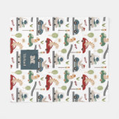 恐竜パーソナライズされたが車で物語を進める フリースブランケット (正面(横))