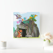 恐竜パーソナライズされたと友人 スクエア壁時計 (ホーム)