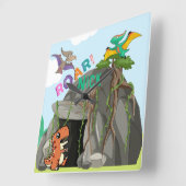 恐竜パーソナライズされたと友人 スクエア壁時計 (傾斜)