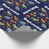 恐竜パーソナライズされたのクリスマスサンタハット型 ラッピングペーパー (角)