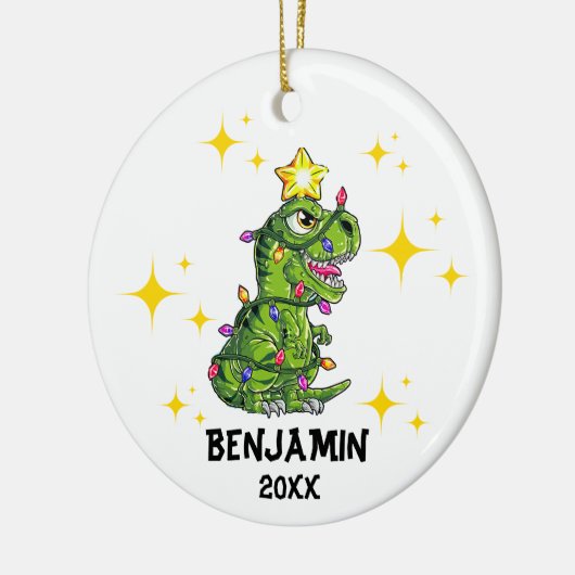 恐竜パーソナライズされたのクリスマス セラミックオーナメント (左)