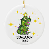 恐竜パーソナライズされたのクリスマス セラミックオーナメント (裏面)