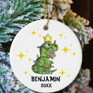 恐竜パーソナライズされたのクリスマス セラミックオーナメント