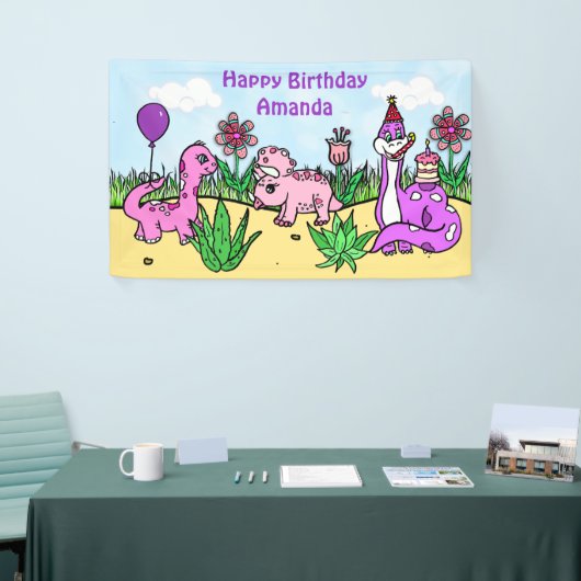 恐竜パーソナライズされたの女の子の誕生日パーティー 横断幕 (トレードショー)